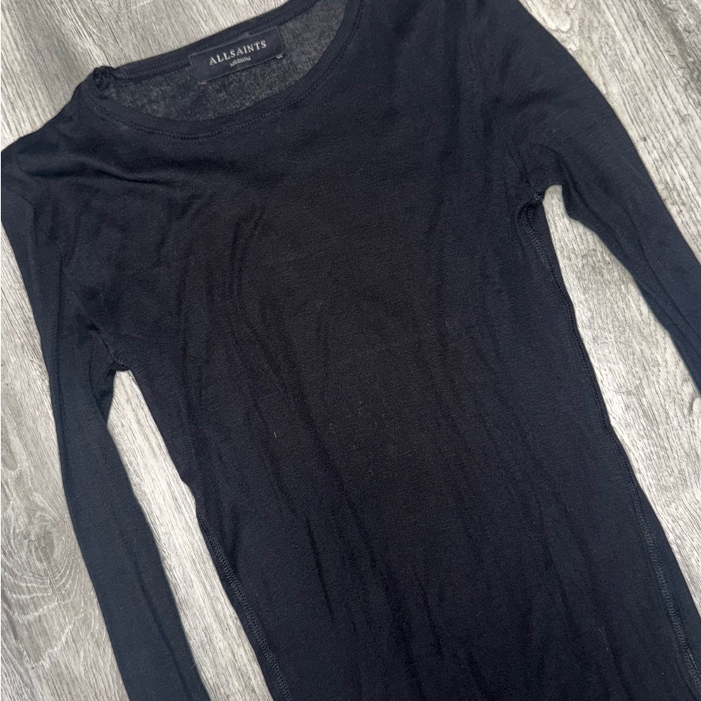AllSaints Black Long-Sleeve Crew Neck See Through Top